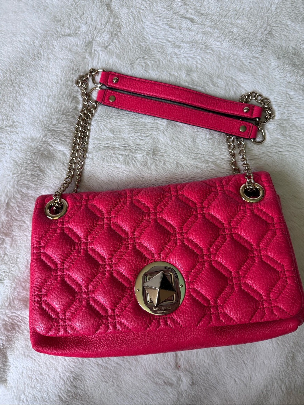 kate spade Hot Pink Quilted Shoulder Bag with Gold Chain